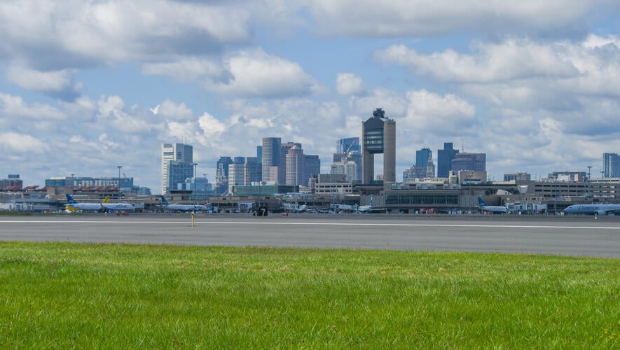 Boston Logan Airport with city in the background