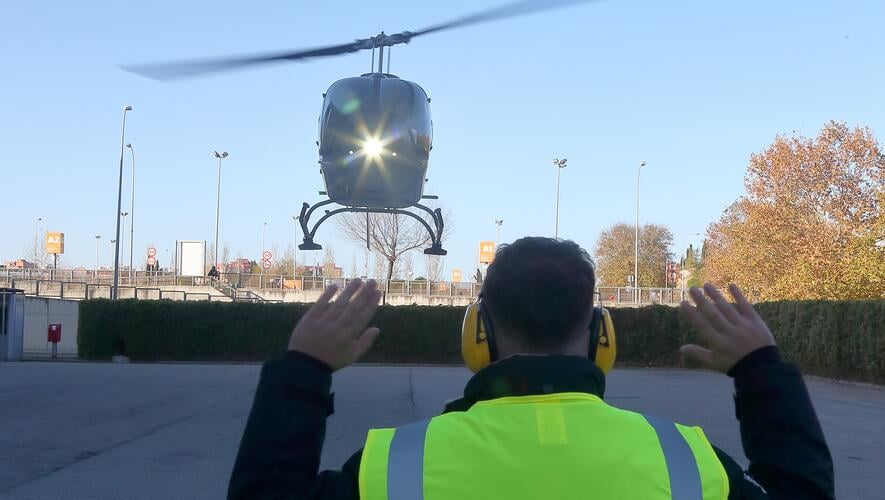 A helicopter landing at European Rotors show in Madrid