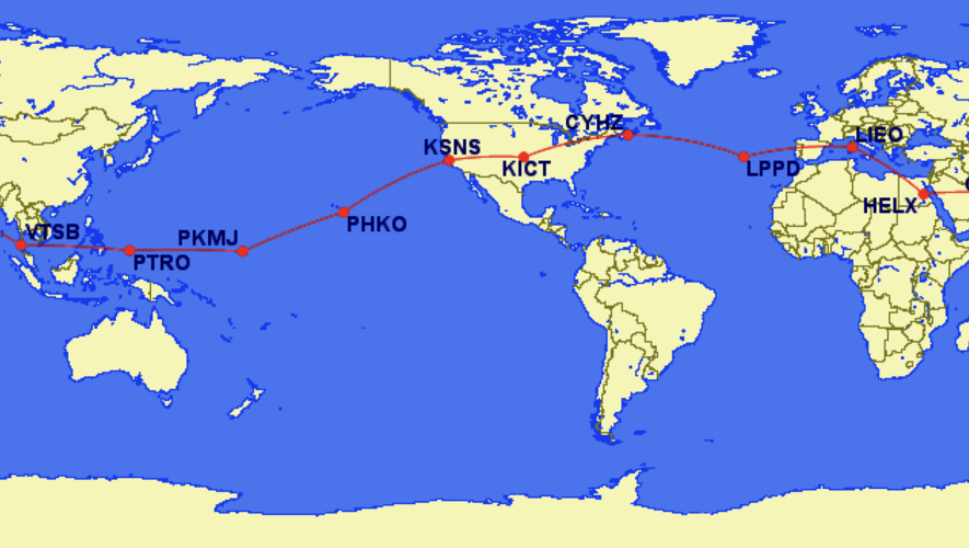 Global Jet Care's planned route for the 2024 world flight